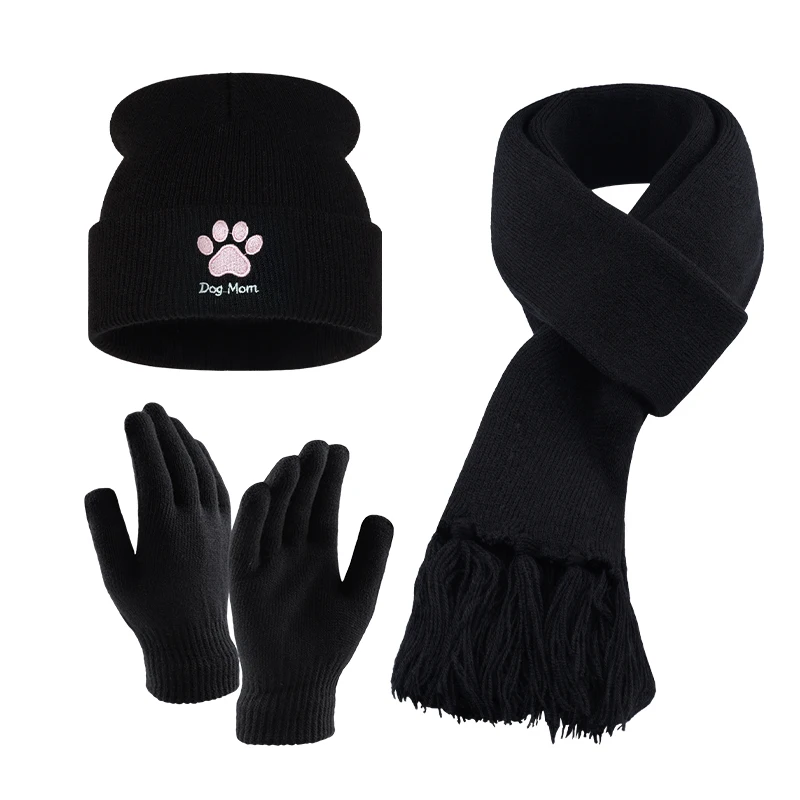 conjunto-de-3-pecas-para-maes-de-caes-gorro-cachecol-e-luvas-com-bordado-de-patas-acessorio-adulto-macio-e-elastico-para-festas-feriados-e-uso-diario