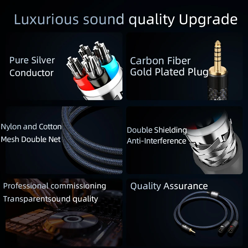 HiFi 4.4mm to 2XLR Audio Cable  Hi-end Pure Silver Core Balanced 4.4mm to 2XLR Male/Female Connector Amplifier Mixer Cable