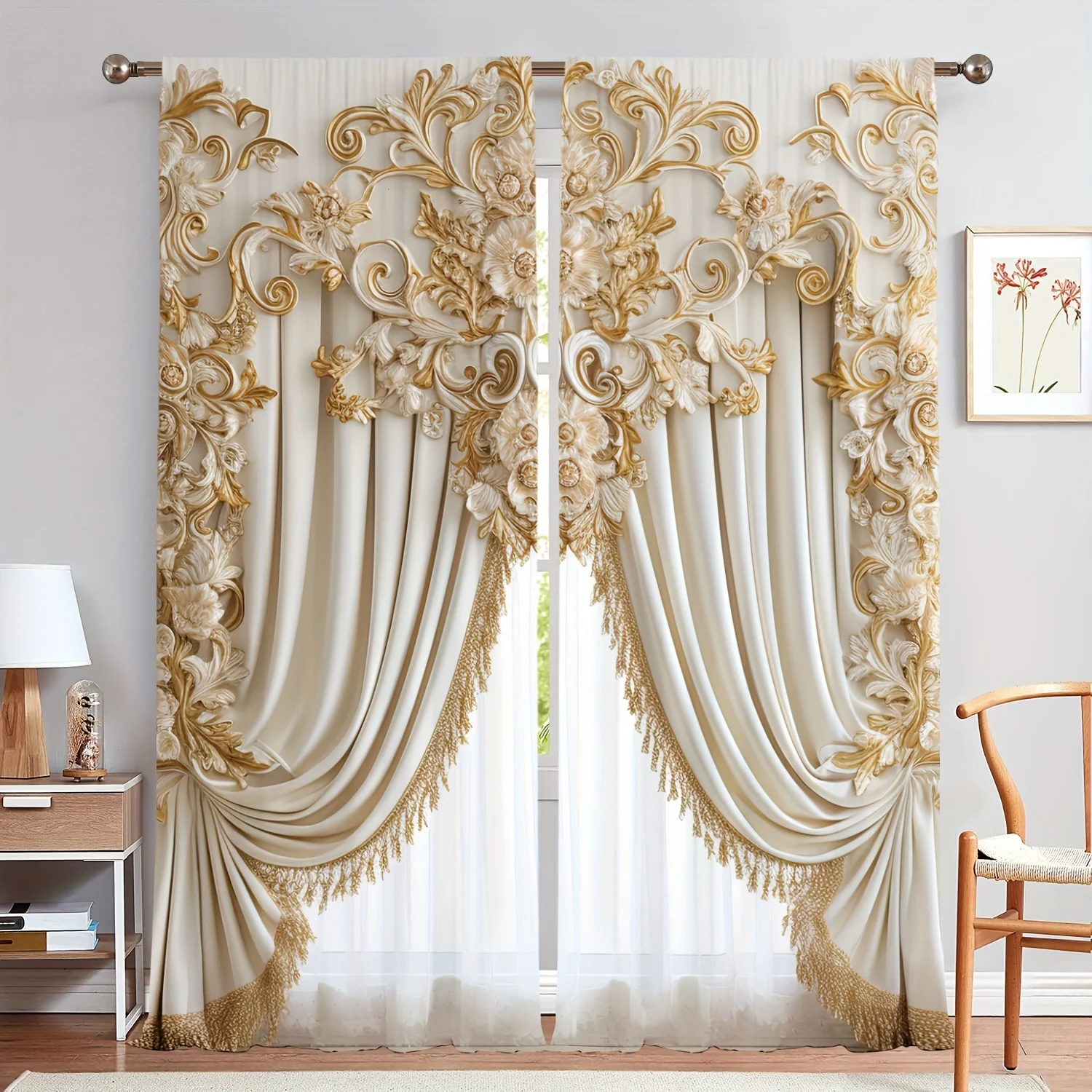 Art Decor 3D Digital Print Decorative Curtain Panels 2PCs,Twil Weave Light-Filtering Drapes,Hanging, Fashion Curtain Theme,