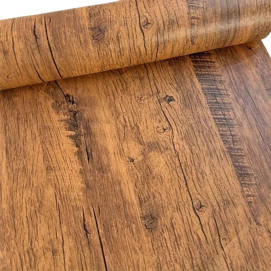 Vintage Wood Self Adhesive Wood Grain Vinyl Wallpaper Waterproof Home Decor Stickers for Door Wardrobe Cupboard Table Furniture