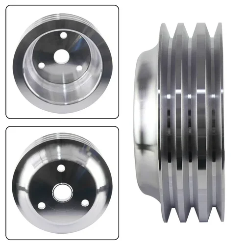 Polea de cigüeñal de aluminio, bomba de agua larga apta para BlockChevy LWP pequeño, bloque pequeño de 3 ranuras, manivela Chevy 350