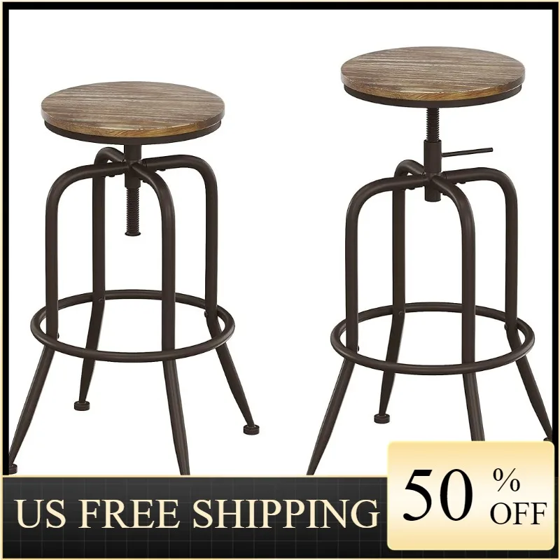 

Fashionoda Industrial Bar Stools Set of 2 - Height Adjustable Metal Swivel Barstools,Counter Height Bar Chairs with Footrest