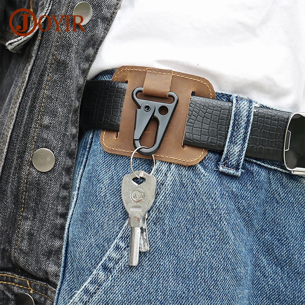 JOYIR Belt Key Clip Holder Vintage Genuine Leather Keychain Organizer Belt Loop Car Key Fob Chain Keyholder for Men New