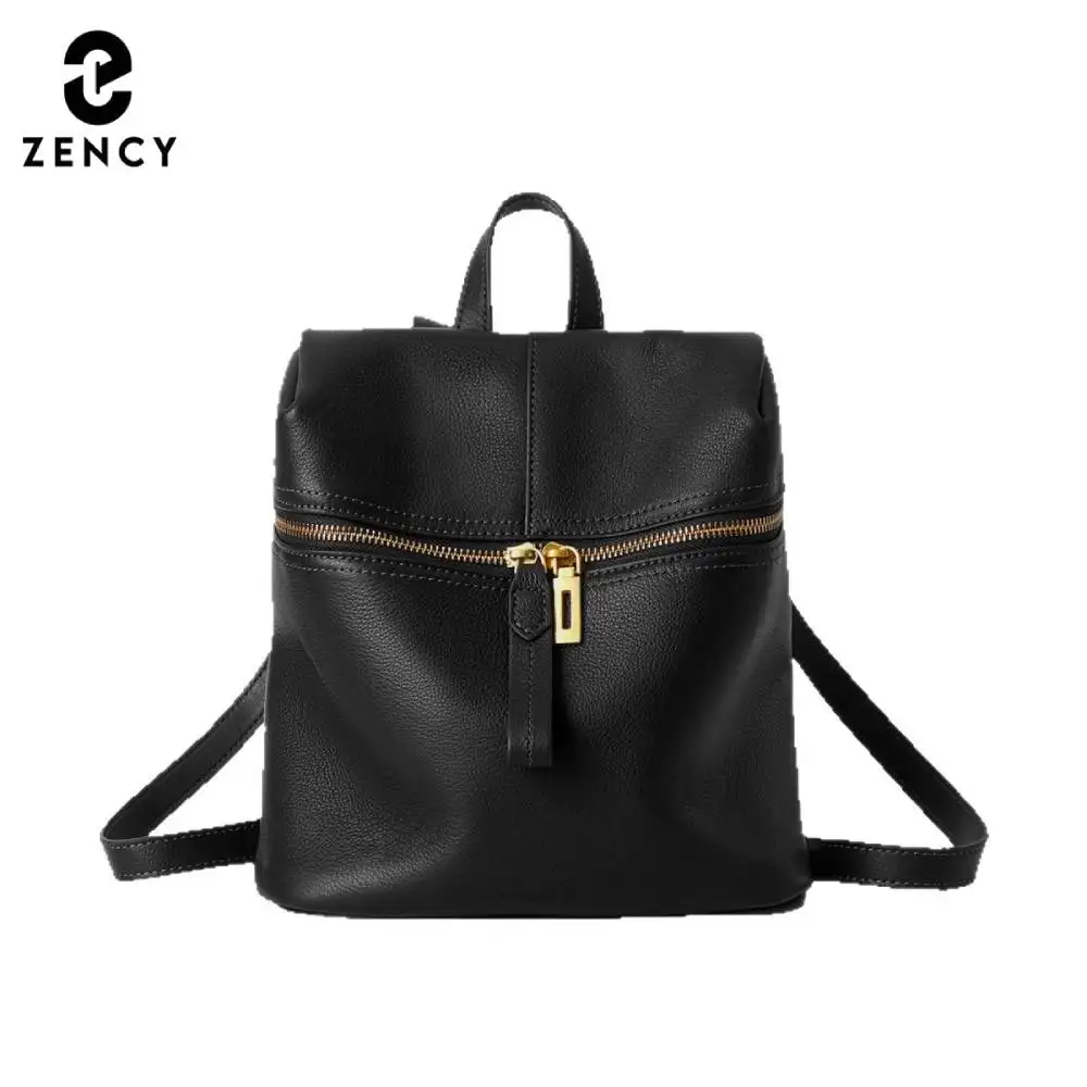 Zency Women Genuine Leather Backpack Knapsack Multi-pocket Daily Pack Travel Satchel Shoulder Bag for Fall Winter Commuters