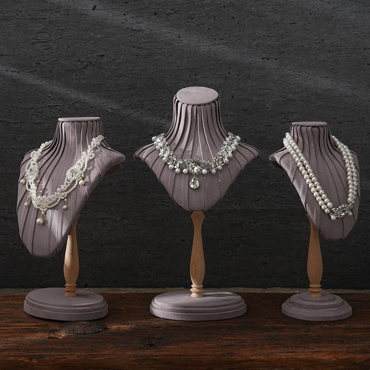 

Pleated Bust Jewelry Display Stand - Framed Ring & Earring Organizer with Necklace Showcase Tray, Boutique Window Display Prop