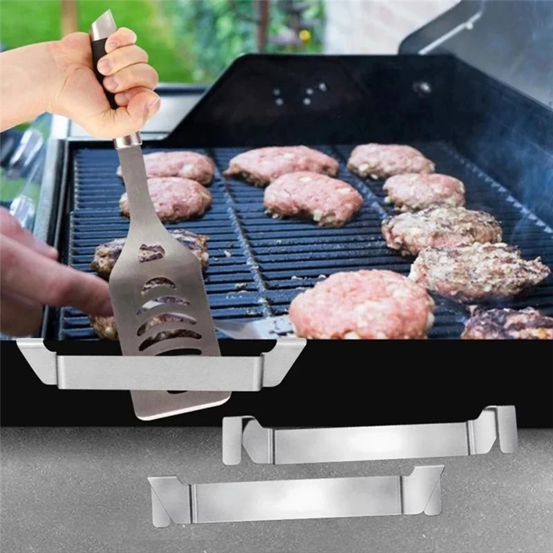 Paquete de 2 soportes de espátula para plancha de acero inoxidable, estante para herramientas de barbacoa y parrilla, soporte para accesorios de plancha