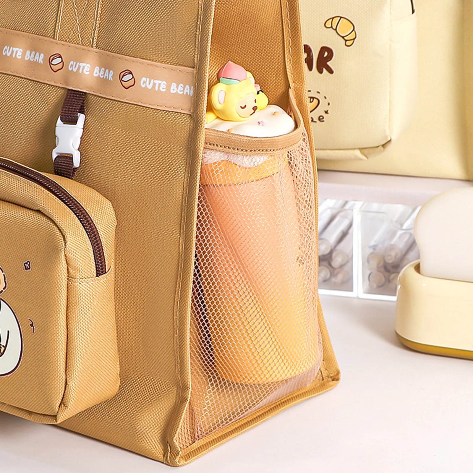 حقيبة ظهر لطيفة على شكل دب مع حزام قابل للفصل، متعددة الوظائف، سعة كبيرة، حقيبة طالب، منظم اللوازم المدرسية للأطفال والمراهقين