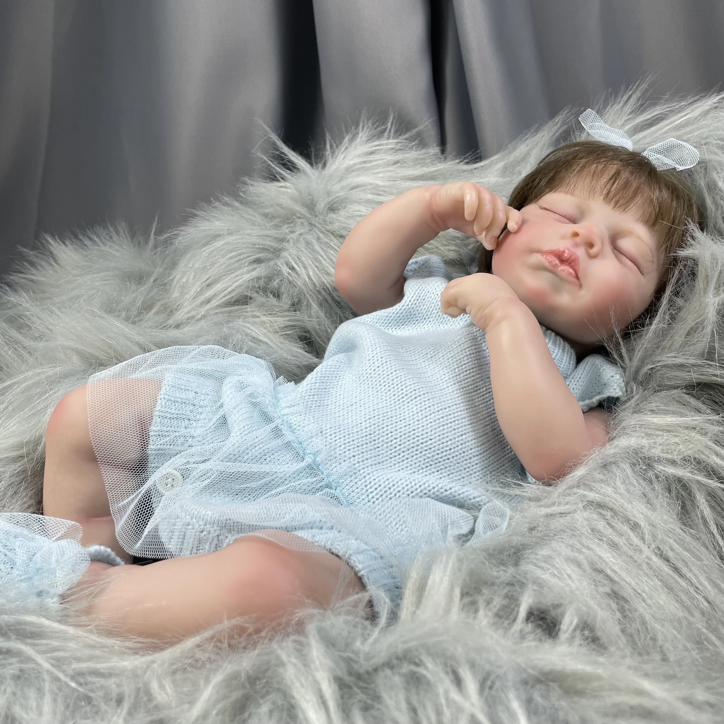 20 Inch Reborn Baby Dolls LouLou Adorable Girl Silicone Vinyl Or Cloth Body With Hand-rooted Hair 3D Skin Visible Veins Art Doll