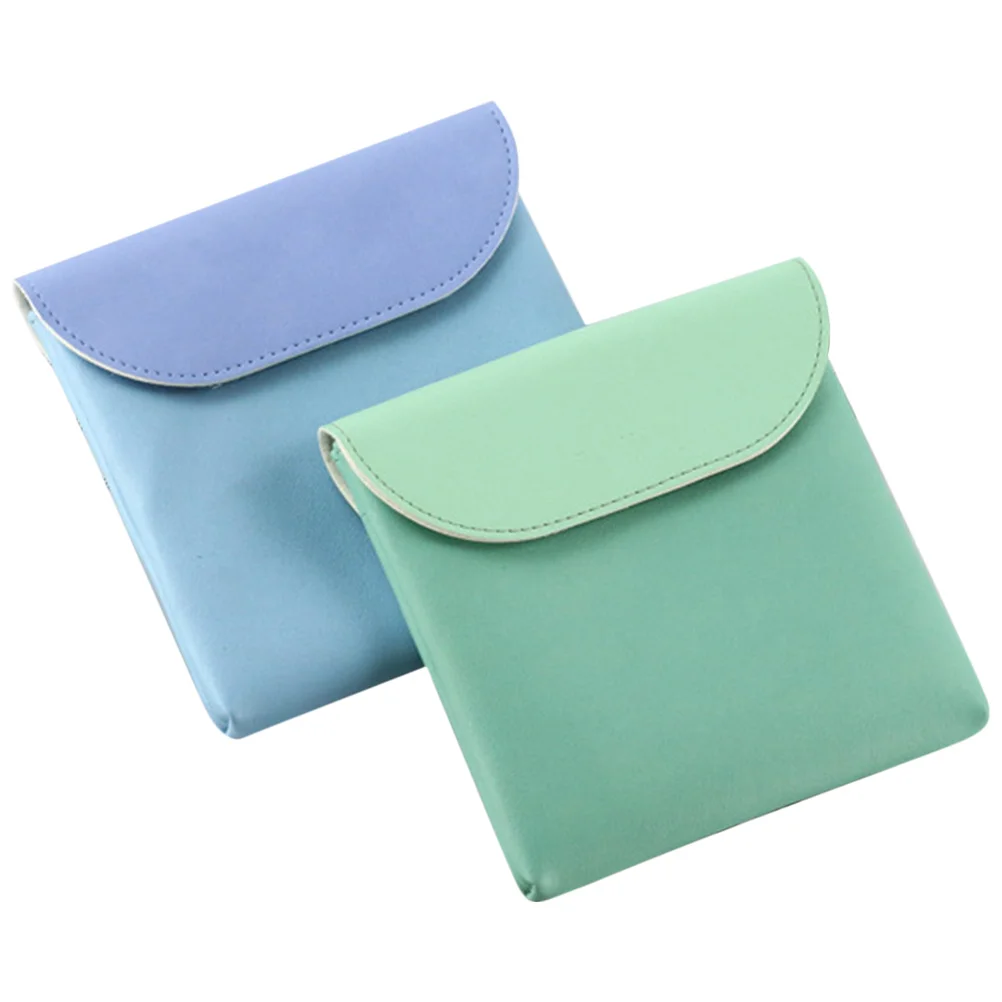 

2Pcs Sanitary Napkin Storage Bag Durable PU Portable Small Multifunctional Menstrual Pad Organizer Card Coin Holder