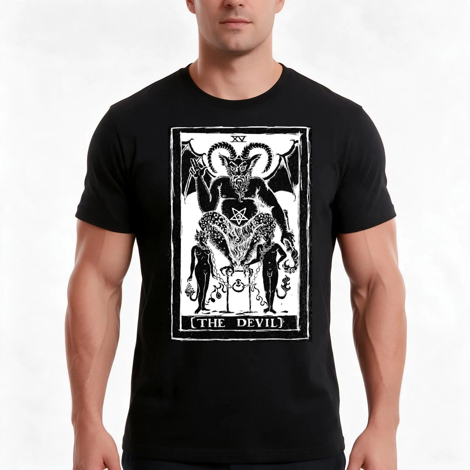 The Devil Tarot card by Shayne of the Dead T-Shirt, Summer Casual Cotton Tee, Oversized Streetwear Tops, Vintage Graphic Print