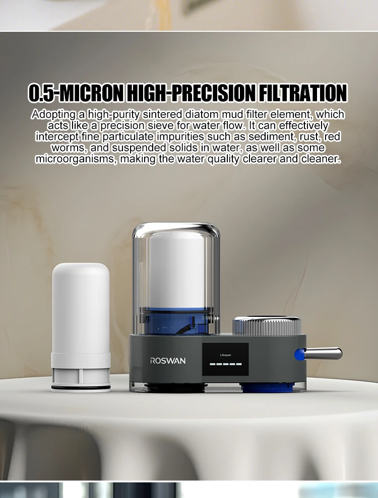 Certified Electric Activated Carbon Ceramic Water Purifier for Bathroom Kitchen, Easy to Install, Faucet Filter