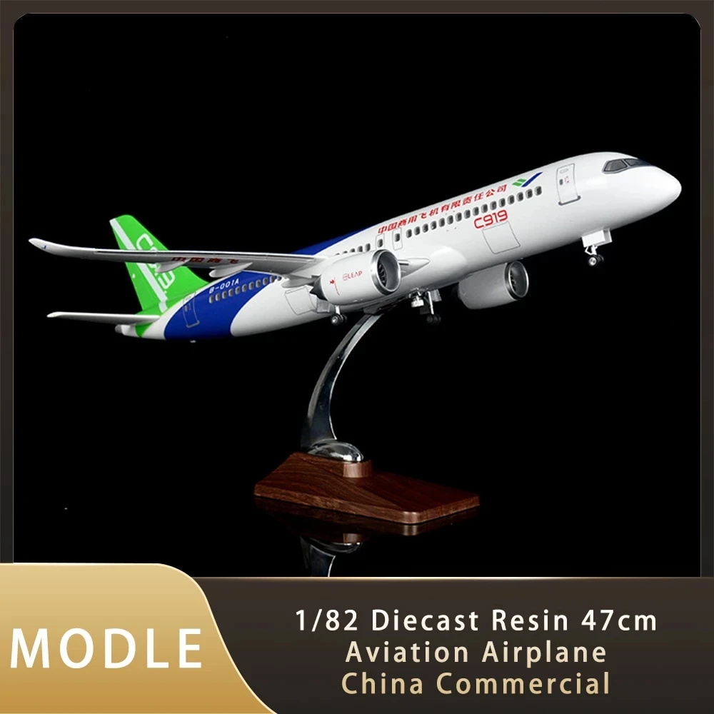 47CM 1/82 Scale Home decor Airplane China Commercial Aircraft C919 Airline Model W Light & Wheel Diecast Resin Plane Collection
