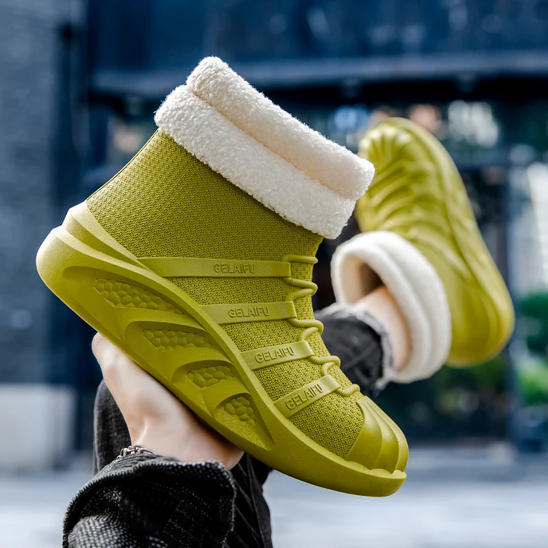 Versatile Slip on Fleece Winter Boots Cushion Ease Foot Fatigue, Skidproof Waterproof Base Light Warm for Daily Outfit Matching