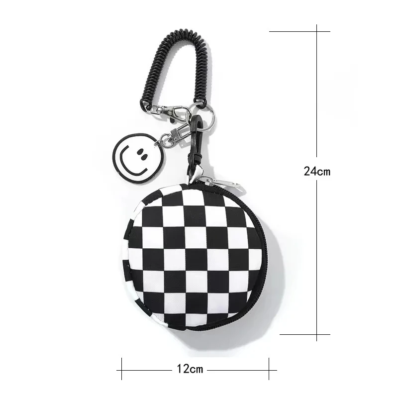 New Fashion Three-dimensional White Black Checkerboard Coin Purse with Keychain Cute Mini Coin Bag Key Change Pouch Earphone Bag