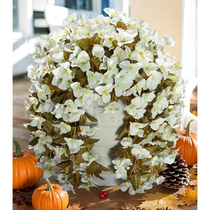 

Bougainvillea Artificial Flowers Plants for Outdoors Outside Fall Autumn Decoration, 2 pcs Faux Silk Long Trailing Vines UV Resi