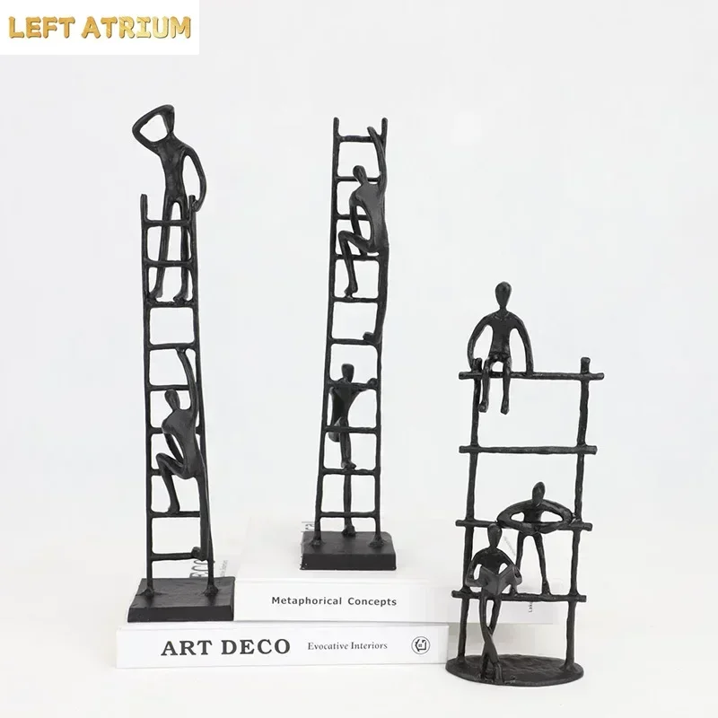 Creative Climbing Stairs Figures Statue Desk Decoration Crafts Ornaments Cast Iron Character Sculpture Room Aesthetic Decor