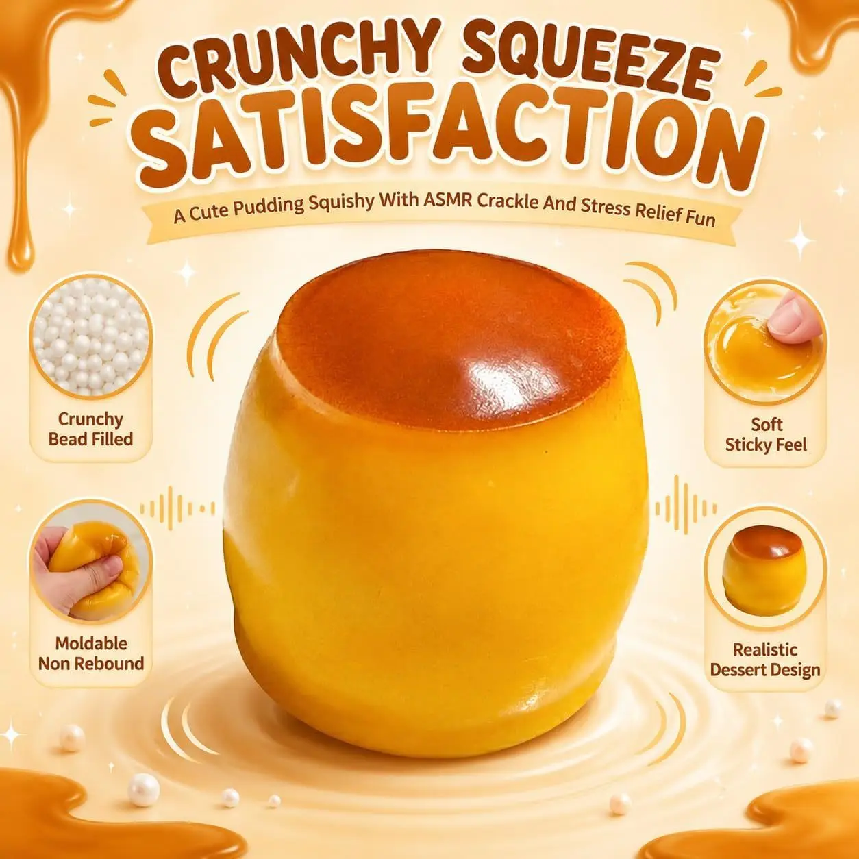 Juguete Blandito y Crujiente de Pudín de Caramelo ASMR, Juguete Antiestrés Moldeable y Crujiente, Juguete Sensorial para Aliviar el Estrés en el Escritorio para Todas las Edades