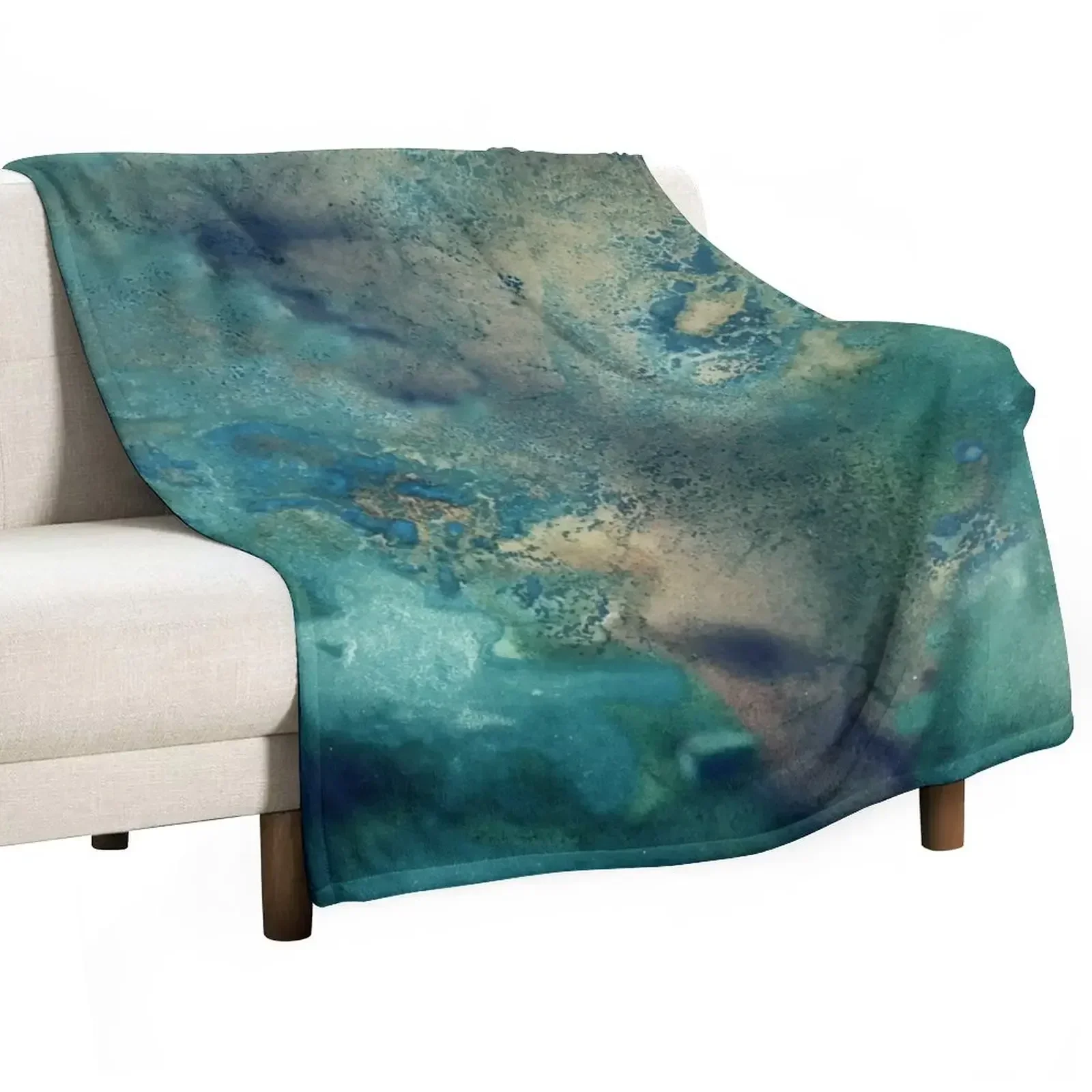 

Ocean in Turquoise, Aqua and Gold Throw Blanket Shaggy Cute Soft Plush Plaid Blankets