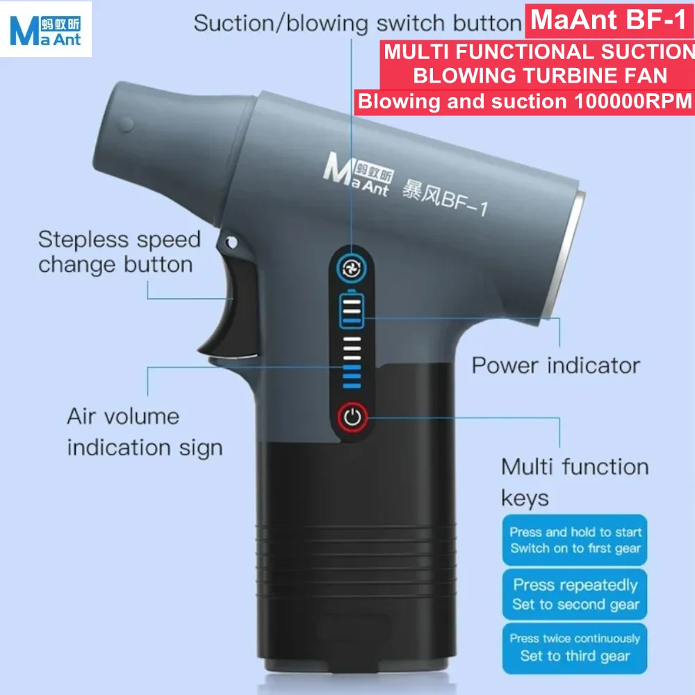 

MaAnt BF-1 100000RPM Blowing Suction Integrated Turbo Jet Fan Electric Air Blower Fan Video Card Screen Remove The Dust Fan Tool