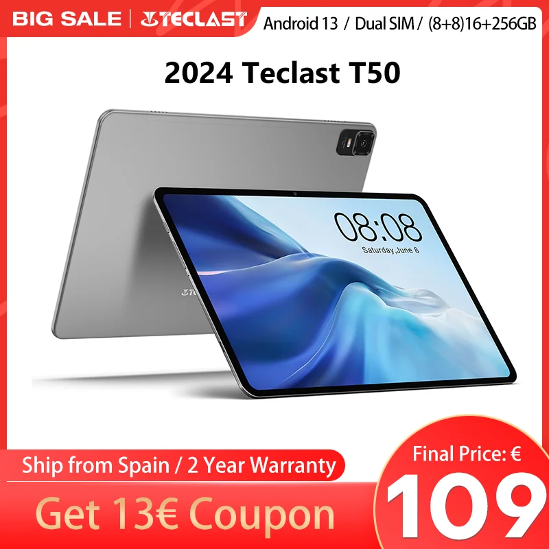 TECLAST T50 11 inch game tablet (8 + 8) 16GB RAM 256GB ROM 2000x1200 2K TDDI FHD Anroid 13 7500mAh 18W PD fast charge UNISOC T616 8-core Mali-G57