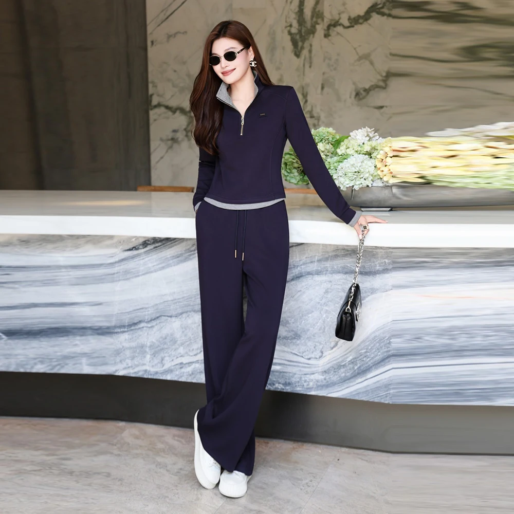 

ZJYT модный пуловер с воротником-стойкой, толстовки, толстовка и брюки, комплект из двух предметов, женский наряд, осенний повседневный спортивный костюм, брюки женские