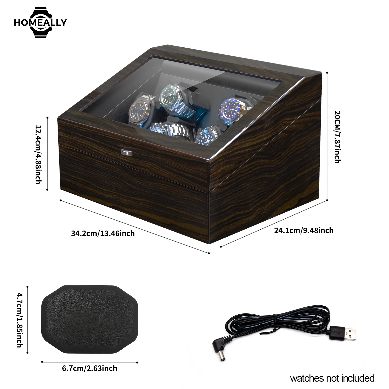 3+3/6+6 Watch Winder for Automatic Watches Rotator Case with LED Light, USB Power Storage Display Box, Great Gift for Man/Woman