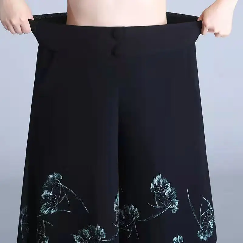 Summer Simple Solid High-Waist Wide-Leg Pants for Middle-Aged Women