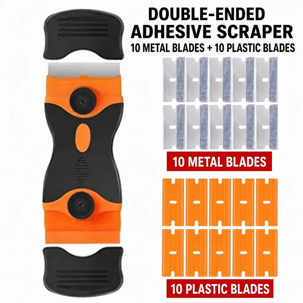 Razor Blade Scraper Double Edge Razor Scraper Remover Tool with Razor Blades for Labels Stickers Decals Removal Tint Vinyl