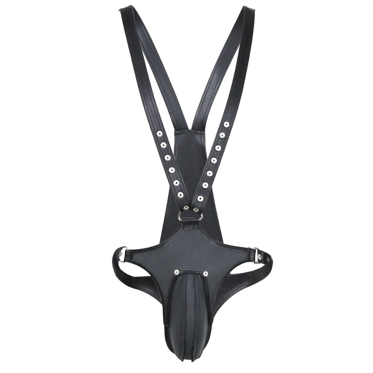 Mono de cuero sintético negro ajustable ultra sexy con arnés y bragas de bondage para hombre, juguetes sexuales BDSM, fetiche, esclavo