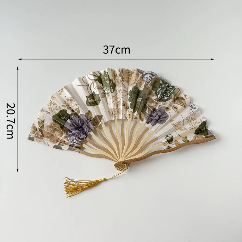 Chinese Antique Style Silk Folding Fan Elegant Tassel Hand Fan Classical Dance Fan Performance Props Home Decoration Gift