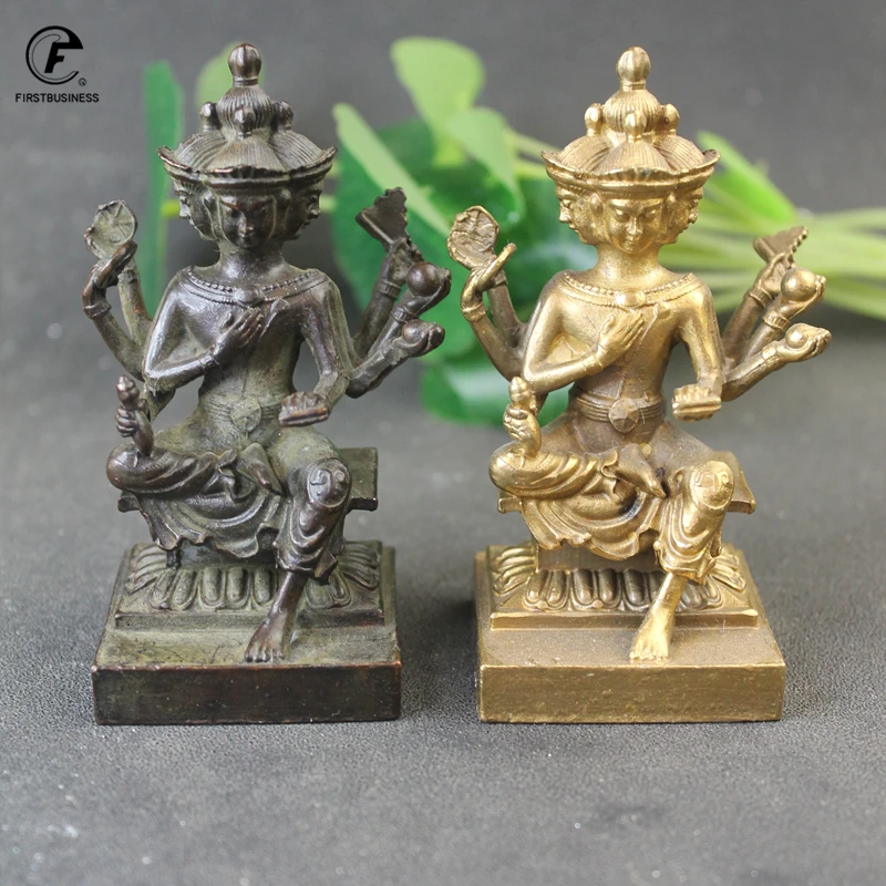 Thailand Four-Face Buddmst ldol Statue Southeast Asia Copper Buddha Erawan Figurines Crafts Home Decoration Desktop Ornaments