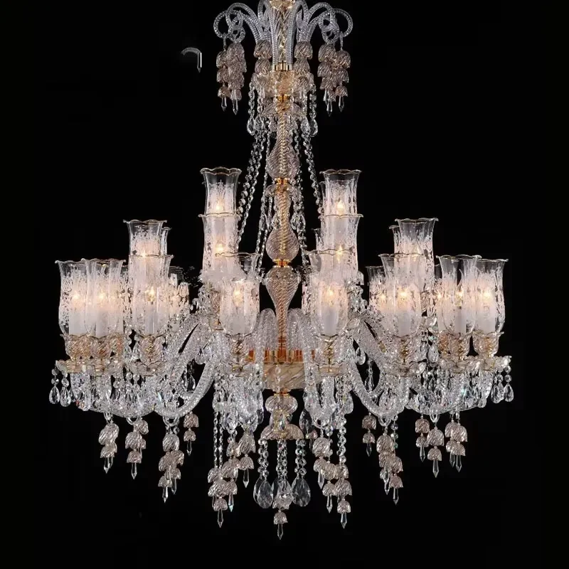Vintage European Stained Glass Chandelier Luxury Crystal Candle Light Fixture for Wedding Hotel Hall Traditional Retro Decor