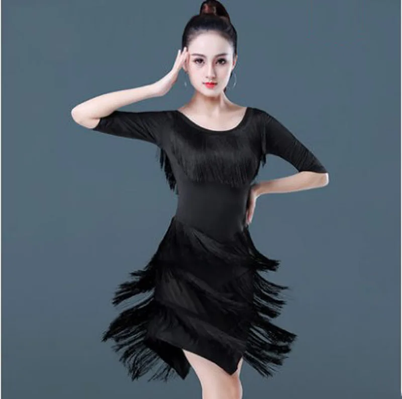 2023 Latina Dress New Adult Women Dress Trim Tassel Modern Dance National Standard Dance Practice Dress