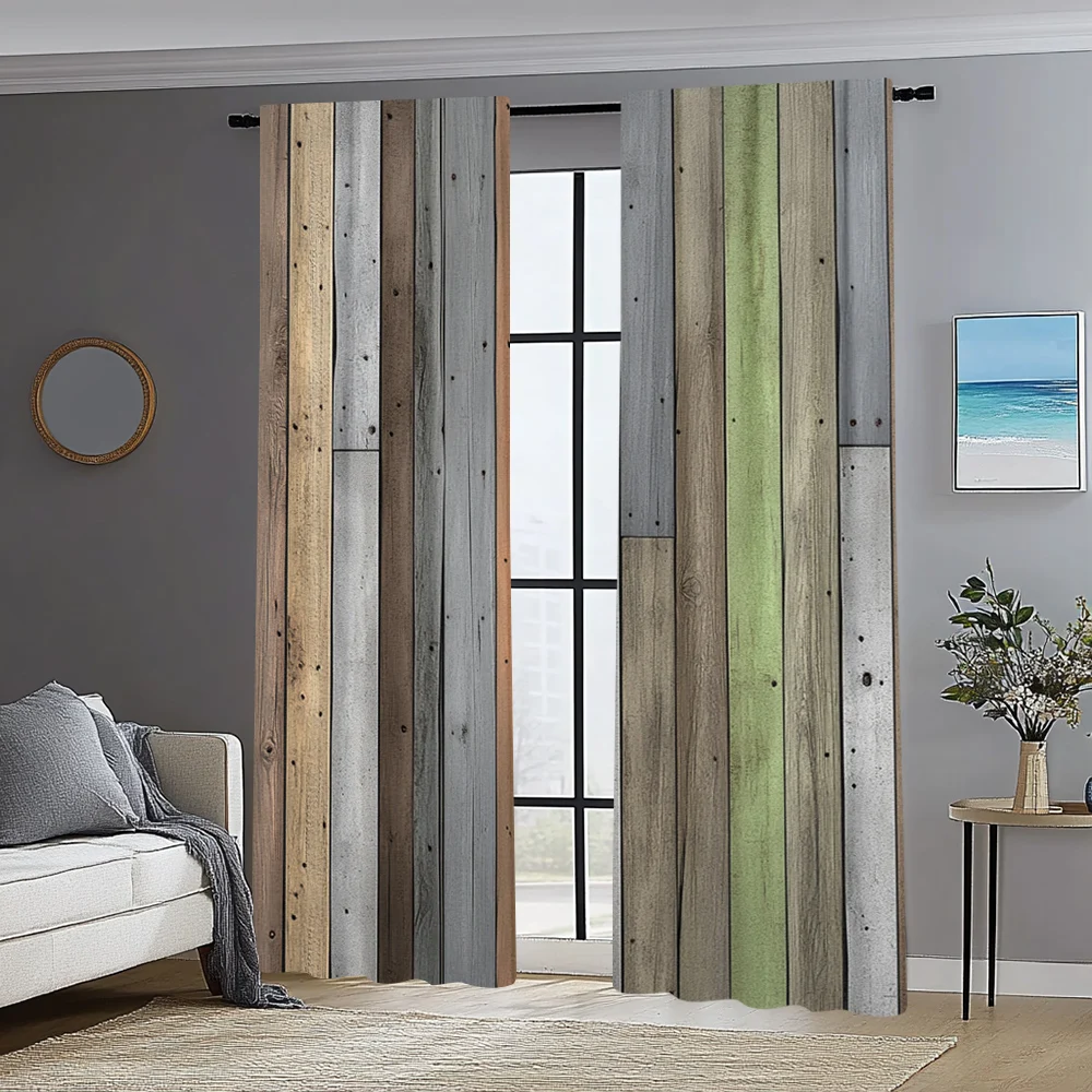 2pc,  Scene Curtains Grunge Wood 100% Polyester,Without Electricity Festive Wall Decor Applies to Multipurpose Event Decoration