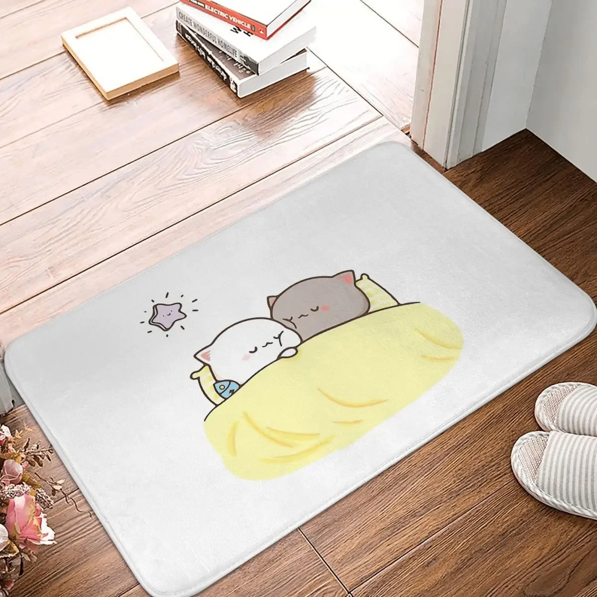 Peach Cat Bath Mat Goma Mochi Sleeping Rug Home Doormat Kitchen Carpet Outdoor