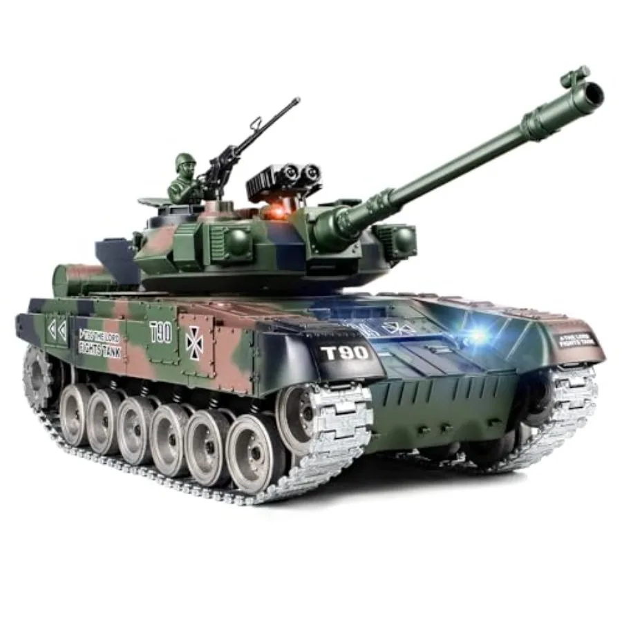 

1:18 RC Tank with BBS 2.4G Remote Control Alloy Metal Model Army Toy in Black and Silver with Smoke Lights Sound and Recoil for