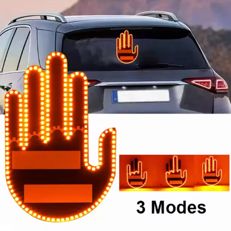 

Middle Gesture With Remote Funny Finger Car Light Road Rage Signs Hand Lamp Sticker Glow Panel For Car Window