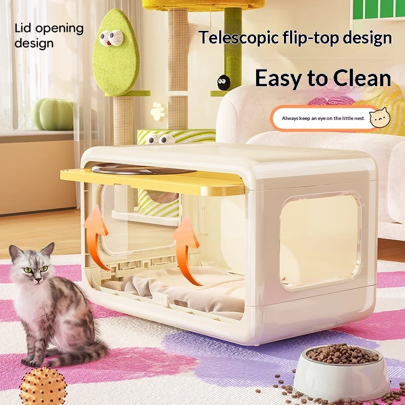 Casa para gatos de plástico cuadrada con puerta y almacenaje - imagen 3