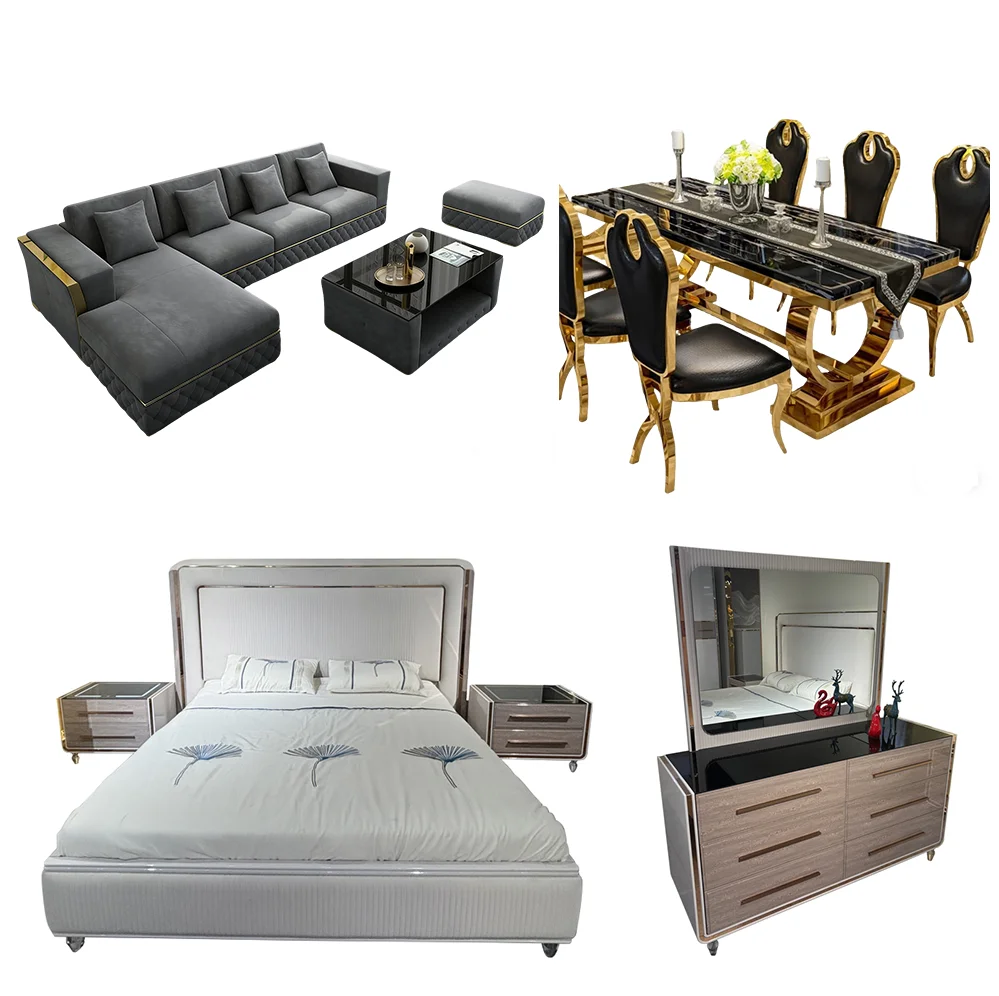 &Modern Sofa Dining Table Chair Set Wooden Bedroom Furniture Set Luxury Home Furniture Living Room Bedroom Dining