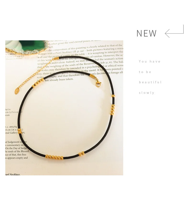 Schwarze Stoffseil-Halskette mit Edelstahlperlen, Lolita-Modeaccessoire für Frauen, cooler Trend, Paar-Halsketten im Großhandel – Detail 10