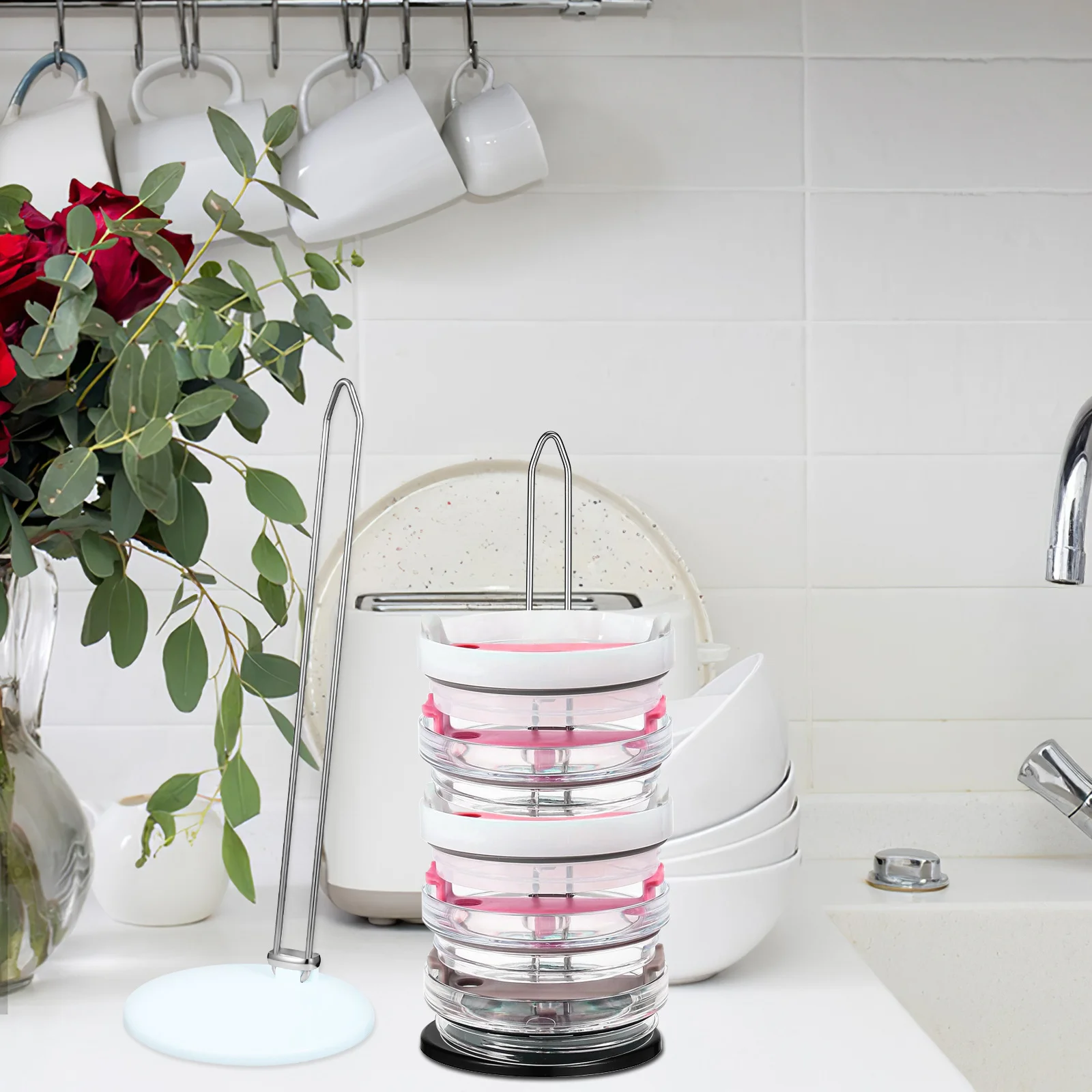 

2Pcs Tumbler Lid Organizer Stackable Cup Lid Storage Rack Sturdy Metal Plastic Kitchen Storage Compact Design Cup Cover Holder