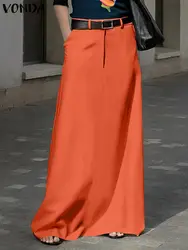 VONDA Summer Maxi Skirts 2024 High Waist Women Casual Solid Color Fashion Long Skirt Loose Pockets Elegant Office Bottoms Femme