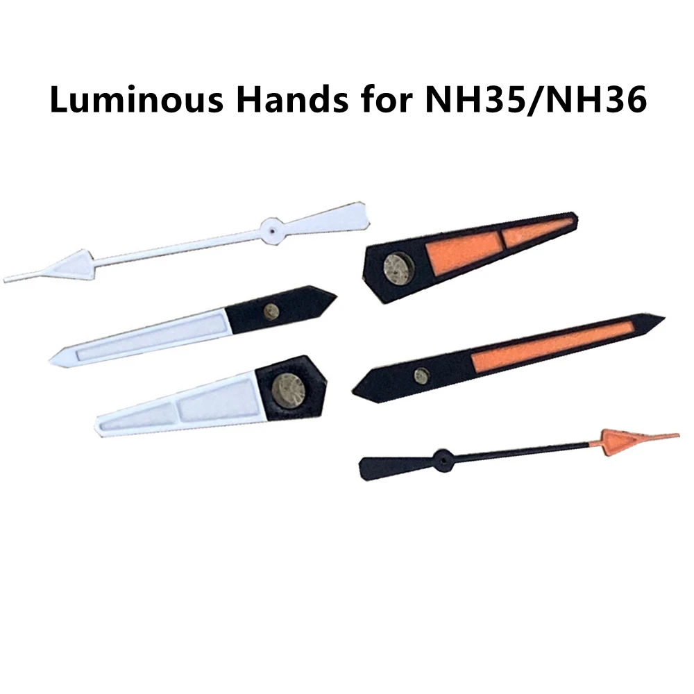 1Set Orange White Luminous 3-Hand Set for NH35/NH36, Glow in Dark Pointer Upgrade for Watch Modification