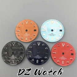DZ 29mm Full Glow Watch Dial Black Blue Red Orange With Super Green Luminous Fit NH34 NH35 Automatic Movement Date Window