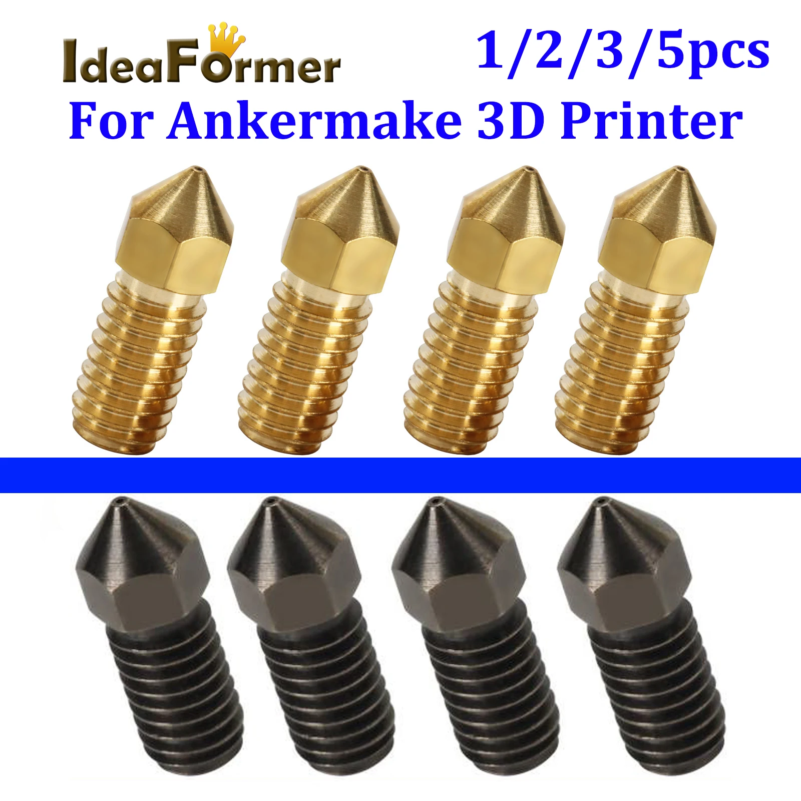 

3D Printer Accessories Extruder Nozzle High Hardness Hardened Steel Brass Metal High Temperature Nozzle for Ankermake 3D Printer