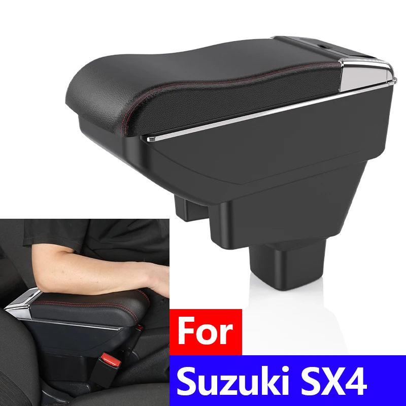 

Детали модификации автомобиля для Suzuki SX4, ящик для хранения внутренней центральной консоли, черный органайзер для подлокотника из искусственной кожи с подстаканником