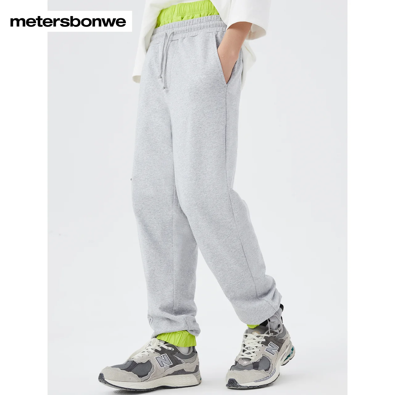 Metersbonwe-Men's 100%Cotton Casual Loose Pants Elasticated Waist Straight Leg Trousers Drawstring At The Ankle Jogger Autumn