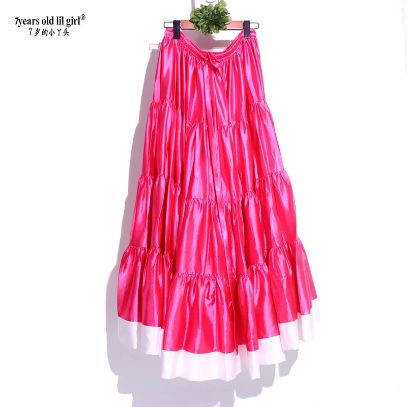 20Yard 4 Tiered 720 Degree Satin Skirt Belly Dance GYPSY Rock Tribal Flamenco  Full Skirt8EX17