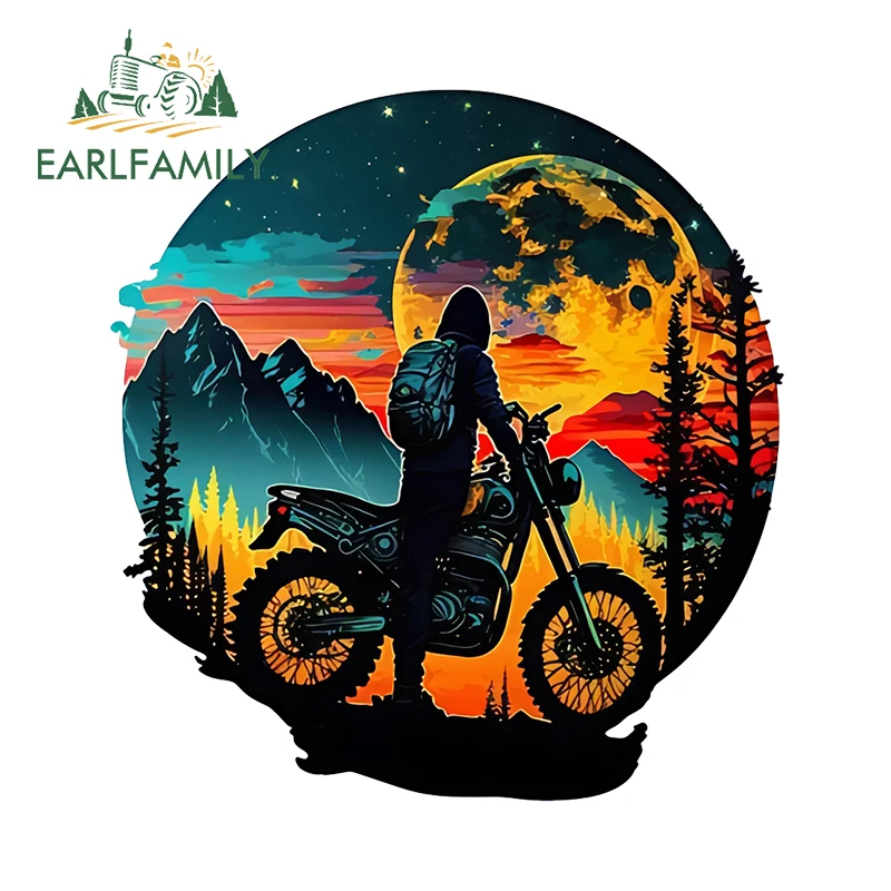 EARLFAMILY Retro Mountain Bike Item Car Stickers Eye-catching Cartoon Graffiti Decals Waterproof Fuel Tank Cap Mirror Decor