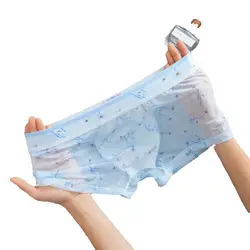 Cuecas boxers masculinas verão roupa interior de seda gelo malha calcinha transparente floral fruta impresso ultra-fino respirável cuecas